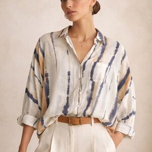 Massimo Dutti Abstract Stripe Cotton Silk Blouse Size US 8 EU 40 Quiet Luxury